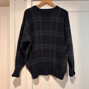Vintage Woods & Gray Tartan Plaid Crewneck Sweater Navy Green‎ Men's Medium 90s